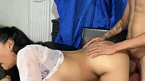 Colombian Brunette Teen in Lingerie Gets Bent Over for Interracial Doggystyle Sex