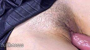 teasing my stepdaughter's hairy wet pussy up close with big cock creampie 💦