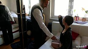 This bald head short hair german girlfriend with glasses, lia louise, seduced her boyfriend into rough missionary and doggystyle fucking. She ended up with a facial cumshot after deepthroat action.