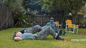 Military boot camp turns into a wild threesome with big tits riding! 😜👢