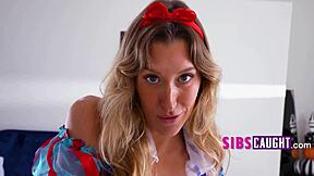 my step sis acts like a slutty snow white in heels and stockings when caught