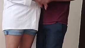 college trainee nurse performs blowjob on doctor's big black cock in private cabin