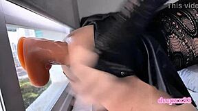 Shemale Pounds Ass Hard with Huge Dildo in Fishnets