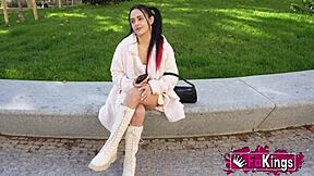 Young brunette Valenpink with natural small tits introduces her older European sugardaddy for rough sex.