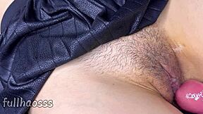 teasing my stepdaughter's hairy wet pussy up close with big cock creampie 💦