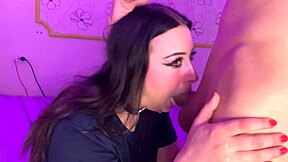 Accidental Cumshot Ruins Him After Deepthroat Facial From Cute Brunette!