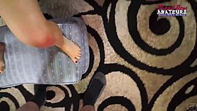 Busty Mature Redhead Autum Squirts on Couch Before Sucking and Swallowing Cum from Big Cock