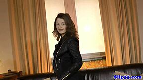 hey, this classy british teen with stockings gives blowjob and gets screwed doggystyle by old man in close up