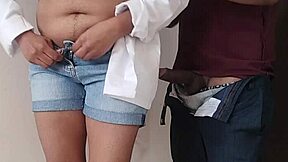 college trainee nurse performs blowjob on doctor's big black cock in private cabin