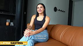 in this casual casting interview, the small tits big booty amateur 18yo colombian rides pov cowgirl with deepthroat face fucking and monster cock action for her first time.