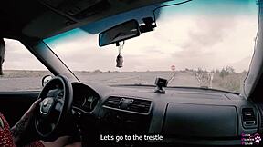 Long haired brunette teen gives blowjob and fucks doggystyle in forest for drivers license.