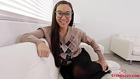 Teen stepsis kimmy kim looks innocent but jay rock fucks her deeply on bedroom sofa