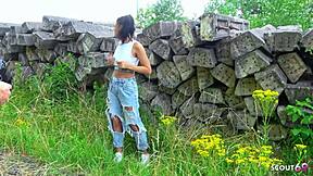 Fit German Latina Christy Ley Talks to Risky Outdoor Fuck at Model Job