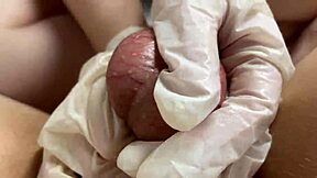 Awesome ball massage from that Russian teen 18+ using latex gloves in POV 😏