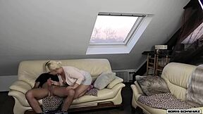 boris schwarz shares a taboo family story where stepbrother and stepfather deliver two cumloads. the cute blonde takes double facial and mmf action in homemade quickie.