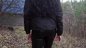 Gifted Slut Black Lynn Enjoys Risky Public Quickie with Cum on Ass in Forest. She Sucks Huge Cock Outdoors.