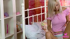 Horny babe Katy RS drenched bedsheets with intense dildo-fucking masturbation session