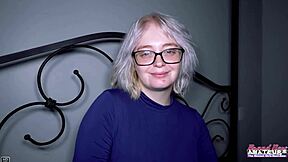 Platinum Blonde Coed Annie Archer Delivers Blowjob and Takes Wet Muff Pounding