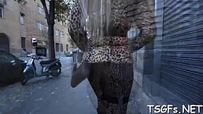 Chap with the biggest boner shoves his love tool into a shemale's ass for an anal creampie.