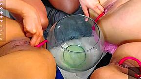 Lucy eats four fluid covered pussies and squirts!