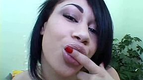 Summer petite black teen sucks huge interracial cock for cumshot facial! What a teasing babe!