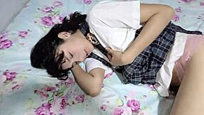 Getting dressed as schoolgirl for boyfriend leads to fun punishment