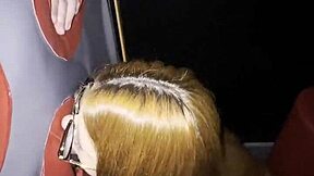 this cute brunette and redhead took turns at gloryhole fisting and deepthroat action