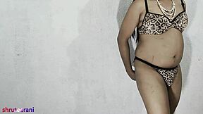 Indian shemale in ANIMAL PRINT lingerie continues CROSSDRESSING solo