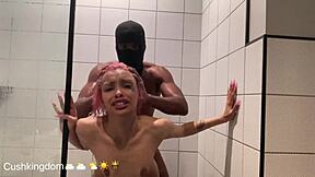 michikomalandro gives close up bbc blowjob before intense anal fucking in shower