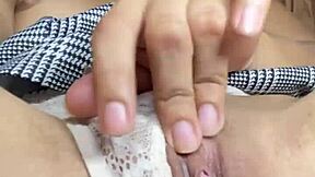 Cute innocent face masturbates her tight pussy to orgasm as petite Latina babe in homemade solo