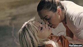 Petite Blonde Thief Kenzie Reeves Faces Dirty Milf Policeman Abigail Mac in Hardcore Uniform Encounter with Fingering.