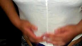 Lydia appears innocent in her teen style. She poses casually wearing a simple tanguita outfit for the scene.