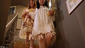 Two sexy bitches Violet and Virgin Butterfly take on four black cocks in gangbang BBC DP DPP action versus monster dicks