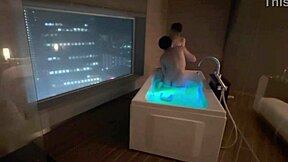 Personal Shooting Of Sucking Cute Santa's Pale Beautiful Breasts Like A Baby And Intense Standing Back Raw Sex In Hotel Bathroom With Night View