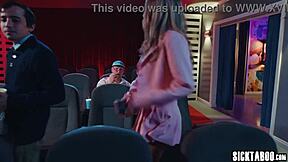 Cinema time contrasts with teen 18+ Athena Faris moaning during movie while riding boyfriend's cock