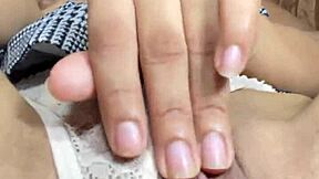 Cute innocent face masturbates her tight pussy to orgasm as petite Latina babe in homemade solo