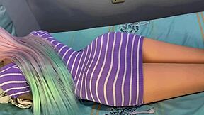 I can't stop thinking about my stepdaughter in her purple miniskirt, the color matching her anal virginity over 18, as we roleplay in bedroom with costumes and thong panties.