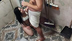 Perverted Step-Cousin Films Cute Petite Girl Washing Before She Sucks Him Off As Favorite With Deepthroat And Rimjob