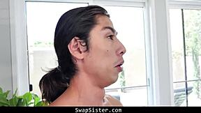 Horny stepsisters feel the thrill of blackmailing and swapping their stepbrothers in wild taboo 4some orgy action