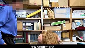 Ella Hughes gets detained for shoplifting suspicion and things escalate with the officer in back room action.