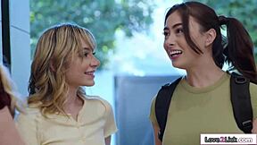 In a shocking twist, the petite teen caught her boyfriend ass licking the busty MILF stepmom behind her back.