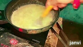 so the stepbrother got his stepsister to stroke his cock right there in the kitchen before he went ahead and banged her hard