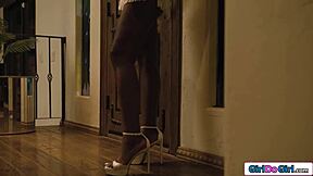 Spanking wife and stepdaughter for secret ebony interracial lesbian threesome