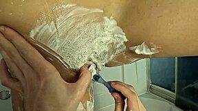 So I've finally shaved the hairy forest off my wife's pussy myself in the bathroom, and now she's riding me with her smooth shaved beaver.