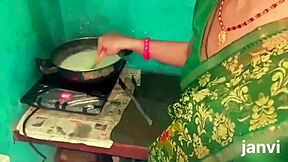 so the stepbrother got his stepsister to stroke his cock right there in the kitchen before he went ahead and banged her hard