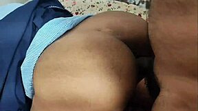 Desi college girl rides boyfriend in cowgirl for hardcore creampie sex with big natural tits.