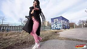 german scout picks up latina ebony vicky menage with big saggy tits for casting fuck in rough interracial action