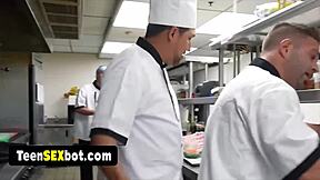 blonde waitress gangbanged by staff in reality show orgy