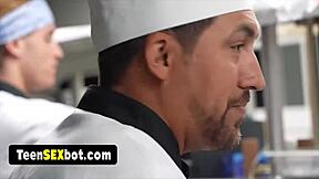 blonde waitress gangbanged by staff in reality show orgy