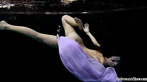 Hey blackhaired Aneta strips bikini pool underwater nudist fun